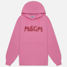 Женская толстовка MSGM New Logo Brush Hoodie, цвет розовый, размер L