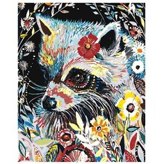 Картина по номерам, "Живопись по номерам", 40 x 50, A481, енот, цветок, иллюстрация, дикий, живопись, природа, украшения