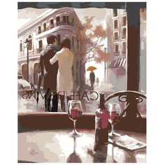 Картина по номерам, "Живопись по номерам", 100 x 125, BH08, Влюблённые, окно, алкогольный напиток, двое у кафе, пара, осень