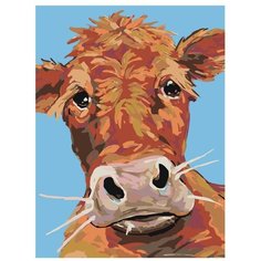 Картина по номерам, "Живопись по номерам", 75 x 100, A104, рыжий, корова, животное, морда