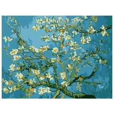 Картина по номерам на холсте 30х40, Цветы миндаля Цветной