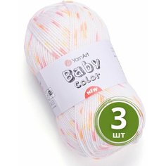 Пряжа YarnArt Baby Color (ЯрнАрт Беби Колор) - 3 мотка 215 Белый/желтый/абрикос/коралл, гипоаллергенная для детских изделий, 100% акрил, 150м/50г
