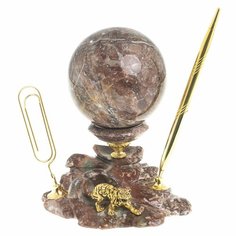 Письменный прибор с визитницей из креноида "Шар на подставке с тигром" 122714 Уральский сувенир