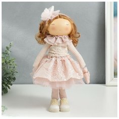 Кукла интерьерная "Малышка Ася в розовом, с медведем" 36х13х15,5 см Noname