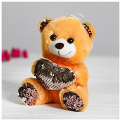 Мягкая игрушка "Медведь с сердцем", пайетки, розово-серебряный Нет бренда