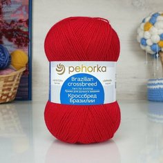 Пряжа пехорка Кроссбред Бразилии (Пехорка), Красный - 06, 50% мериносовая шерсть, 50% акрил, 5 мотков, 100 г, 500 м.