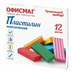 Пластилин классический офисмаг 12 цветов 240 г со стеком, 8 шт