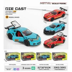 Машинка металлическая, инерц, 4 цв. в ассорт, свет звук, двери и багажник открываются, М1:36, раз NO Mark