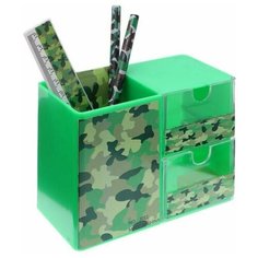 Набор настольный детский "Милитари" (подставка + 2 карандаша + линейка + точилка + ластик + блокнот 8 листов) Calligrata