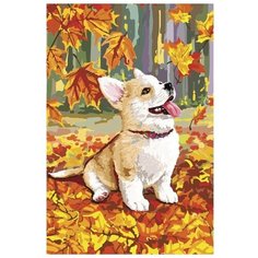 Алмазная мозаика Школа талантов, с частичным заполнением "Корги", 20x30 см, на раме
