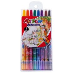 Карандаши восковые, 8 цветов, выкручивающийся стержень Crown