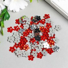 Декор для творчества пластик 1 прокол "Стразы цветок. Красный" набор 150 шт 1,2х1,2 см Арт Узор