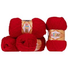 Пряжа для вязания ALIZE SOFTY Ализе Софти: 56 (красный), 4 шт, 115 м, 50 г, 100% микрополиэстер
