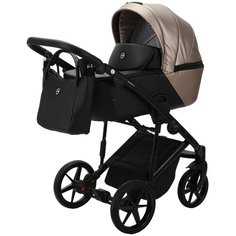 Коляска универсальная Adamex Mobi Deluxe 2 в 1, M-SD16 - Черная матовая, темно-бежевая перламутровая эко-кожа