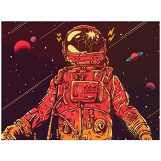 Картина по номерам на холсте Космос (Красочный космонавт, Луна, Планета) - 7718 Г 30x40