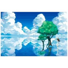 Картина по номерам на холсте Аниме пейзаж (Миядзаки, природа, небо) - 7669 Г 60x40