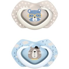 Пустышка силиконовая симметричная Canpol Babies Bonjour Paris 18 м+ 2 шт., голубой/бежевый