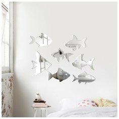 Декор настенный "Рыбки", из акрила, зеркальный, 7 элементов 15х16.3 см , серебро./В упаковке: 1 NO Name