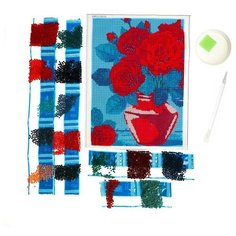 Алмазная мозаика с полным заполнением "Розы в вазе" 15х21 см, на холсте (1 шт.) Pro Market