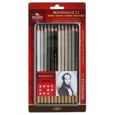 Koh-I-Noor Карандаши акварельные Koh-I-Noor Mondeluz 3722, 12 штук, серая гамма, в металлическом пенале в блистере