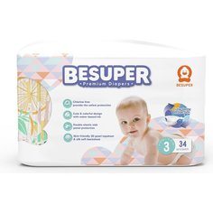 Diapers-подгузники BESUPER Premium, размер M (3) 6-10 кг. 34 шт.