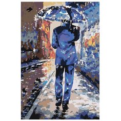 Картина по номерам, "Живопись по номерам", 72 x 108, EM11, мужчина, классика, костюм, дождь, зонт, осень, романтика, Имре Тот