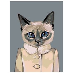 Картина по номерам, "Живопись по номерам", 60 x 80, A297, кошка, пальто, голубые глаза, уши, рисунок