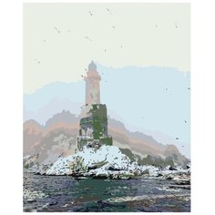 Картина по номерам, "Живопись по номерам", 80 x 100, ARTH-AH173, Маяк, туман, море, осень, пейзаж, иллюстрация