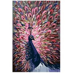 Картина по номерам, "Живопись по номерам", 48 x 72, A429, павлин, перья, благородный, окрас, яркий, розовый, синий, грация