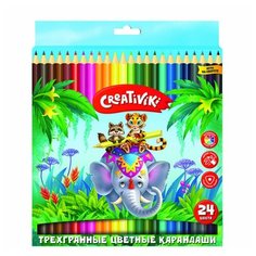 Набор цветных карандашей Creativiki 24 цвета, трехгранные, дерево