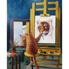 Картина по номерам "Усатый художник" 40x50, холст на подрамнике. Живопись, рисование, раскраска животные, кот и кошка, тигр Colibri