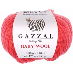 Пряжа Gazzal Baby Wool коралловый (819), 40%шерсть мериноса/20%кашемирПА/40%акрил, 175м, 50г, 1шт