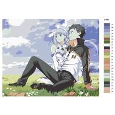 Картина по номерам V-440 "Аниме RE: ZERO (РЕ зеро). Субару Нацуки и Эмилия. Natsuki Subaru и Emilia", 70x90 см Brushes Paints
