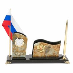 Настольный набор с флагом России из офиокальцита 117844 Уральский сувенир