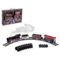 Железная дорога «Классический паровоз», 20 деталей, световые и звуковые эффекты, с дымом, работает от батареек, длина пути 420 см NO Name