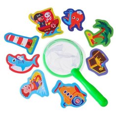 Игрушка - рыбалка для игры в ванной «Пираты», 8 игрушек с сеткой + сачок