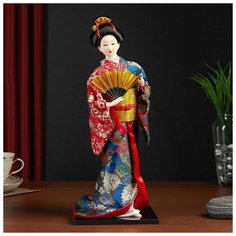 Кукла коллекционная "Гейша в шелковом кимоно с веером" 40 см Noname