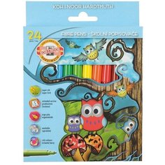 Фломастеры KOH-I-NOOR "Owls", 24 цвета, трехгранные, смываемые, картон, европодвес (771012BD02KS)