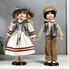 Кукла коллекционная парочка набор 2 шт "Юля и Юра в плюшевых жилетках" 40 см NO Name