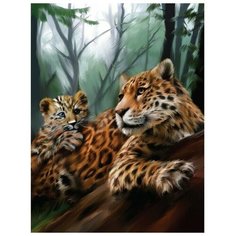 Алмазная мозаика на подрамнике 30x40 с полным заполнением «Леопарды» Школа талантов
