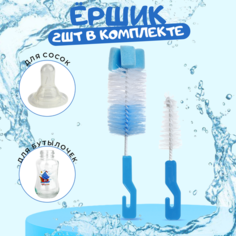 Набор ершик с губкой + ершик для сосок (1005), голубой Businka