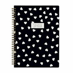 Тетрадь А5, 60 листов в клетку на гребне BLACK&WHITE "Сердечки", обложка мелованный картон, ламинация Soft Touch Bruno Visconti