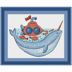 Набор для вышивания крестиком "Нервал и подводная лодка" 17.9х13.7 см Чудо Холст