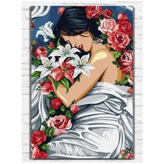 Картина по номерам на холсте среди цветов (девушка, розы, цветы) - 9381 В 60x40
