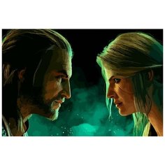 Картина по номерам на холсте игра Ведьмак Геральт и Цири - 6740 Г 60x40
