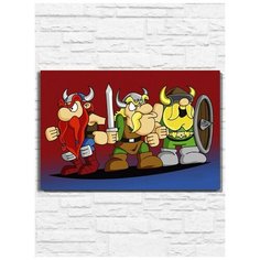 Картина по номерам на холсте игра The Lost Vikings (Sega, Сега, 16 bit, 16 бит, ретро приставка) - 9949 Г 60x40