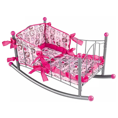 Игрушечная кроватка-люлька (кроватка-качалка) для куклы или пупса с постельным комплектом, розовая ЮГ тойз
