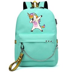 Рюкзак с Единорогом (Unicorn) бирюзовый с цепью №3 Noname