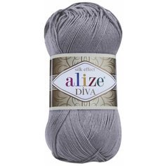 Пряжа ALIZE DIVA, серый - 348, 100% микрофибра акрил, 5 мотков, 100 г, 350 м.