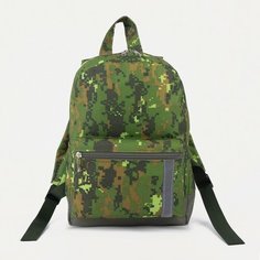 Зфтс Рюкзак на молнии, наружный карман, светоотражающая полоса, цвет камуфляж/зелёный